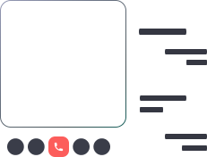 A minimalistic user interface design featuring a video chat layout. The interface includes a square video frame on the left, a red call button at the bottom center, with four additional circular buttons beside it. To the right of the video frame, there are placeholder lines representing text or user information, commonly seen in video chat platforms. This represents the user interface of Emerald, a free video chat service and Omegle alternative.